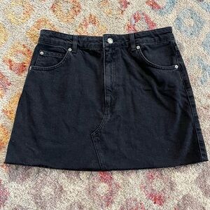 Topshop Black Cut Off Denim Mini Skirt